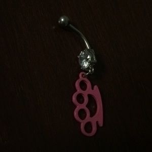 Brass knuckle dangling belly ring
